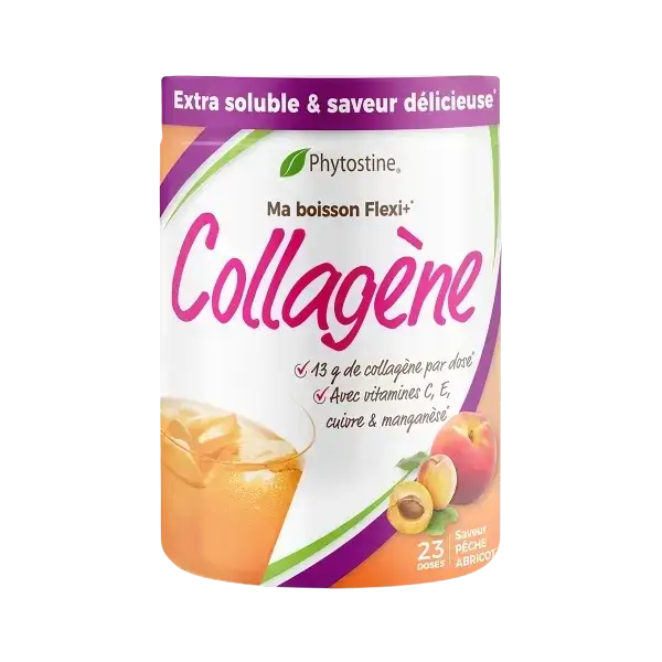 Complément Collagène Phytostine 345g – Saveur Pêche Abricot – 13g de collagène par dose avec vitamines C, E, cuivre et manganèse